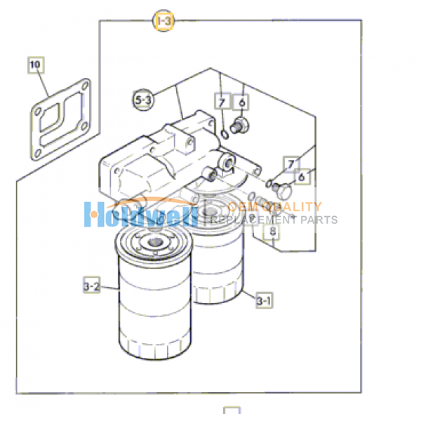 Filter oil, assembly for ISUZU engine 4BG1 in JCB model 02/800370