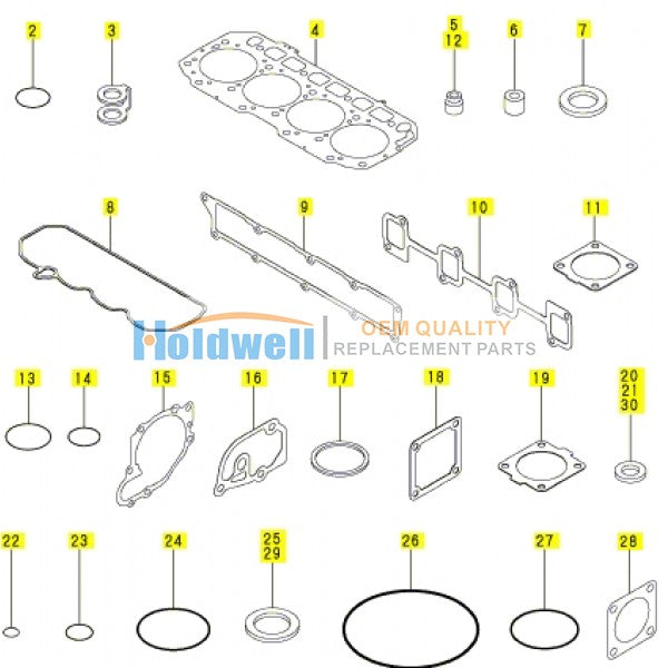 Gasket Set for Yanmar  TNV94  Wheeled Excavator B55W-1  729906-926204