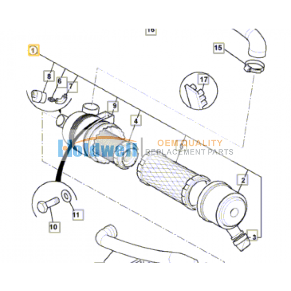 Air filter assembly for ISUZU engine 4LE1 &amp; 4LE2 in JCB model 580/12127