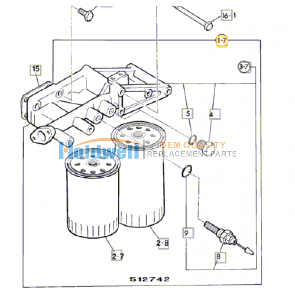 Filter oil assembly  for ISUZU engine 6BG1 in JCB model 02/800116